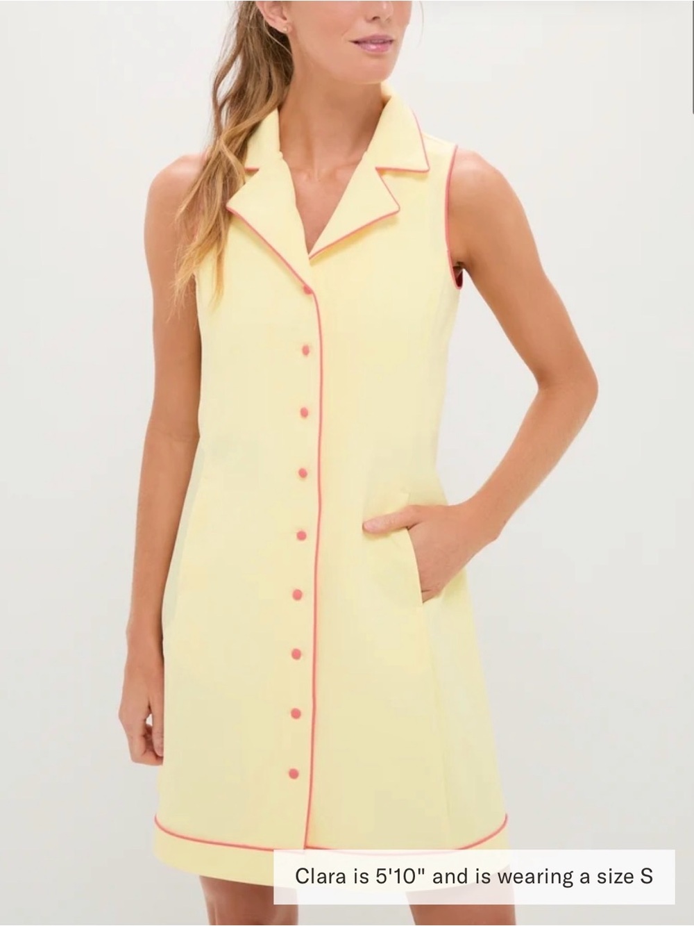 NWT Tuckernuck Sleeveless Yellow Shift Dress with Pink Trim